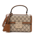 GG Supreme Monogram Small Padlock Top Handle Shoulder Bag Beige Ebony Dark Brown