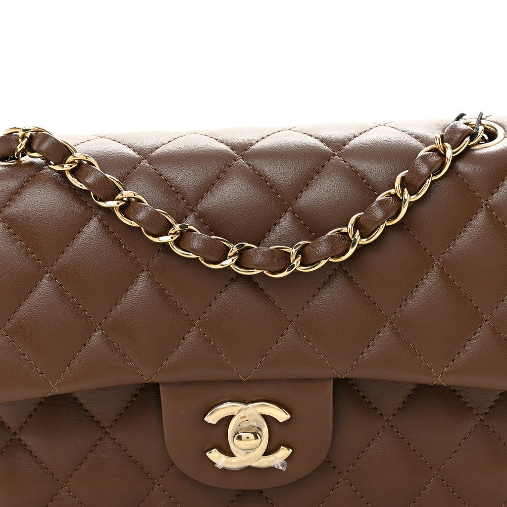 Lambskin Quilted Small Double Flap Brown