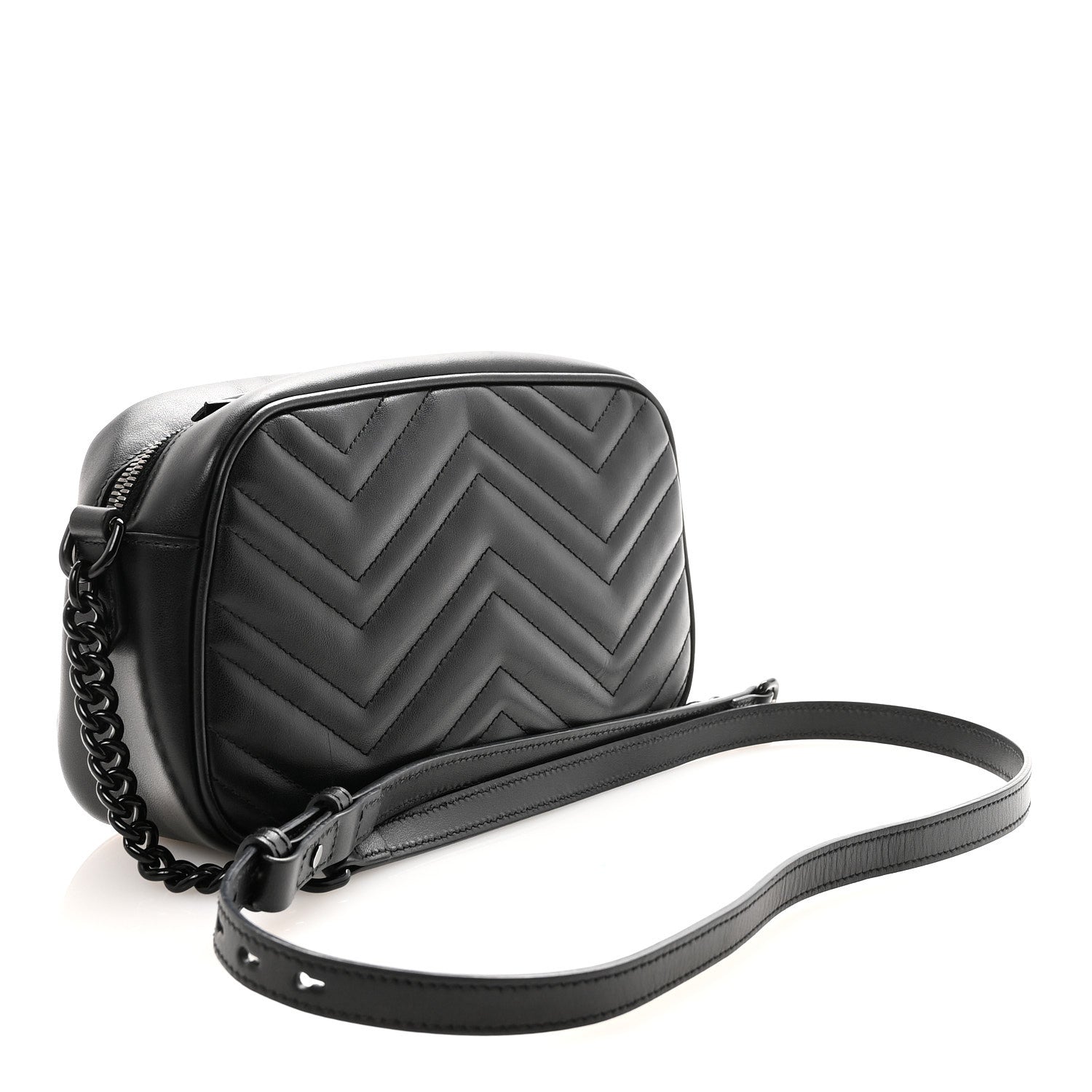 Calfskin Matelasse Monochrome Small GG Marmont Chain Shoulder Bag Black