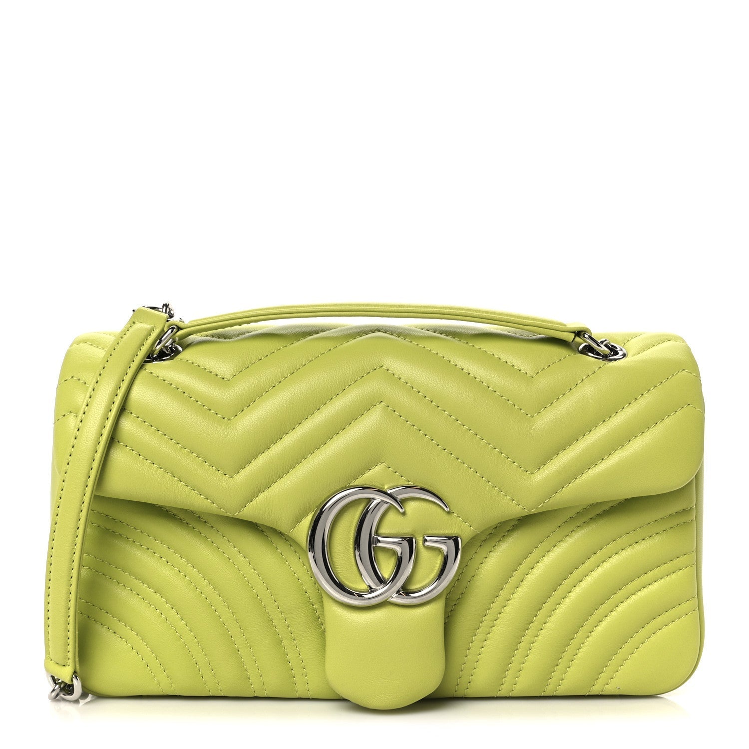 Calfskin Matelasse Medium GG Marmont Shoulder Bag Bright Green