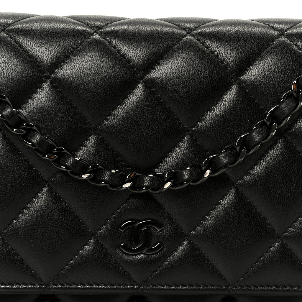 Pearly Lambskin Quilted Wallet On Chain WOC So Black