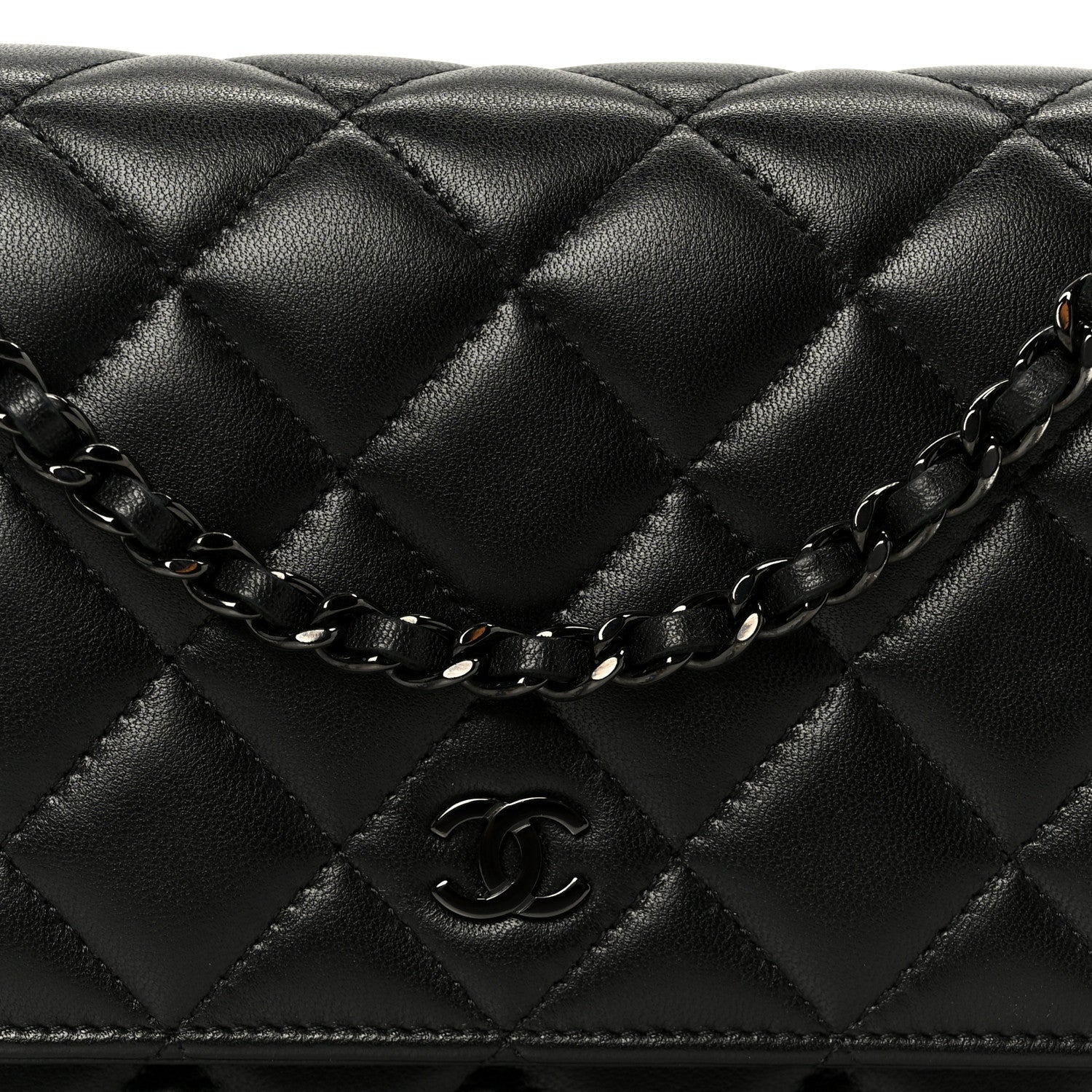 Pearly Lambskin Quilted Wallet On Chain WOC So Black