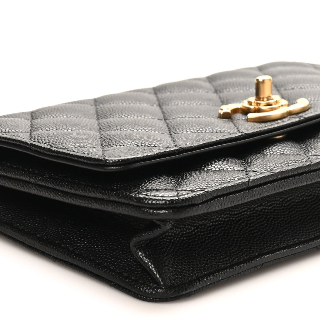 Caviar Quilted Camellia Wallet On Chain WOC Black