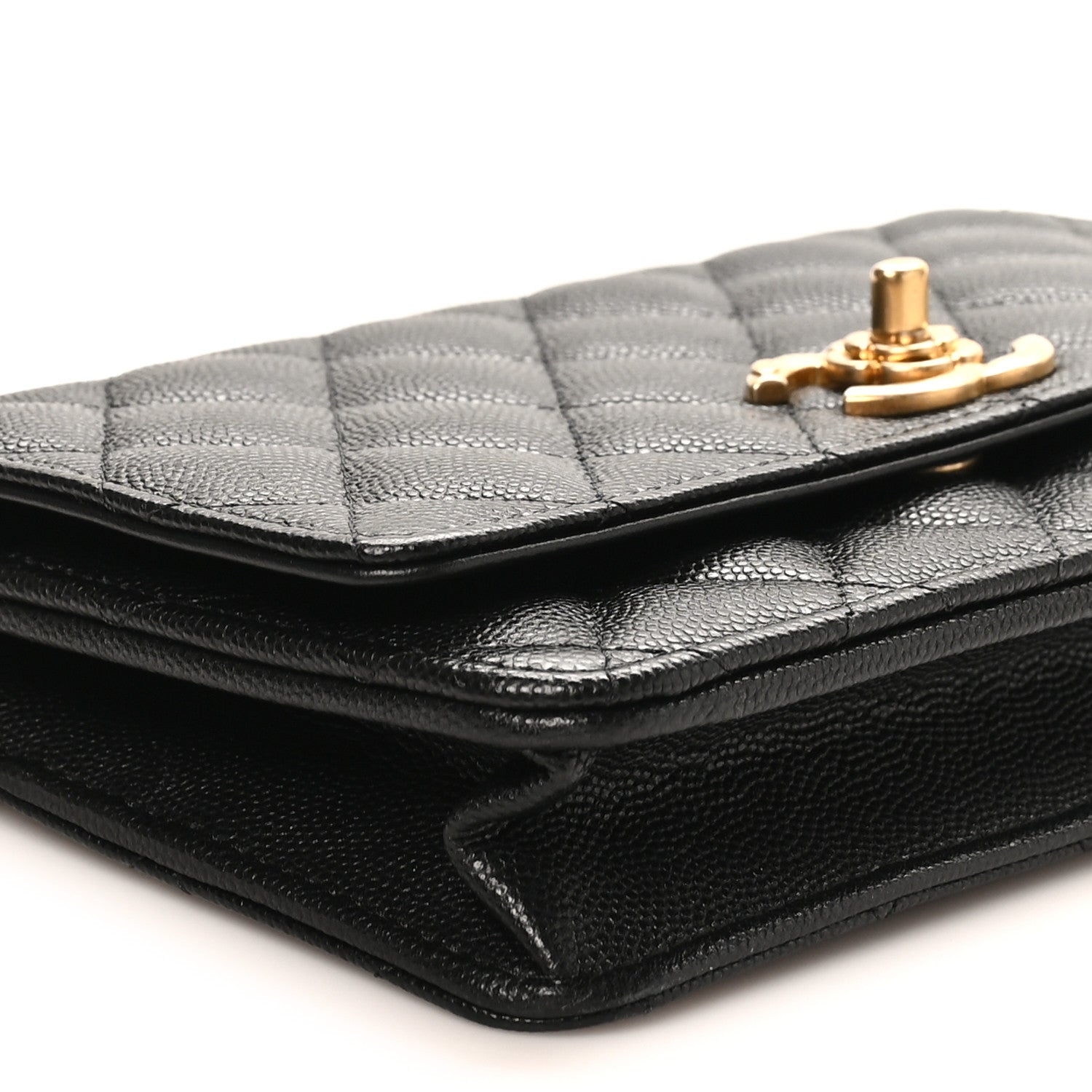 Caviar Quilted Camellia Wallet On Chain WOC Black