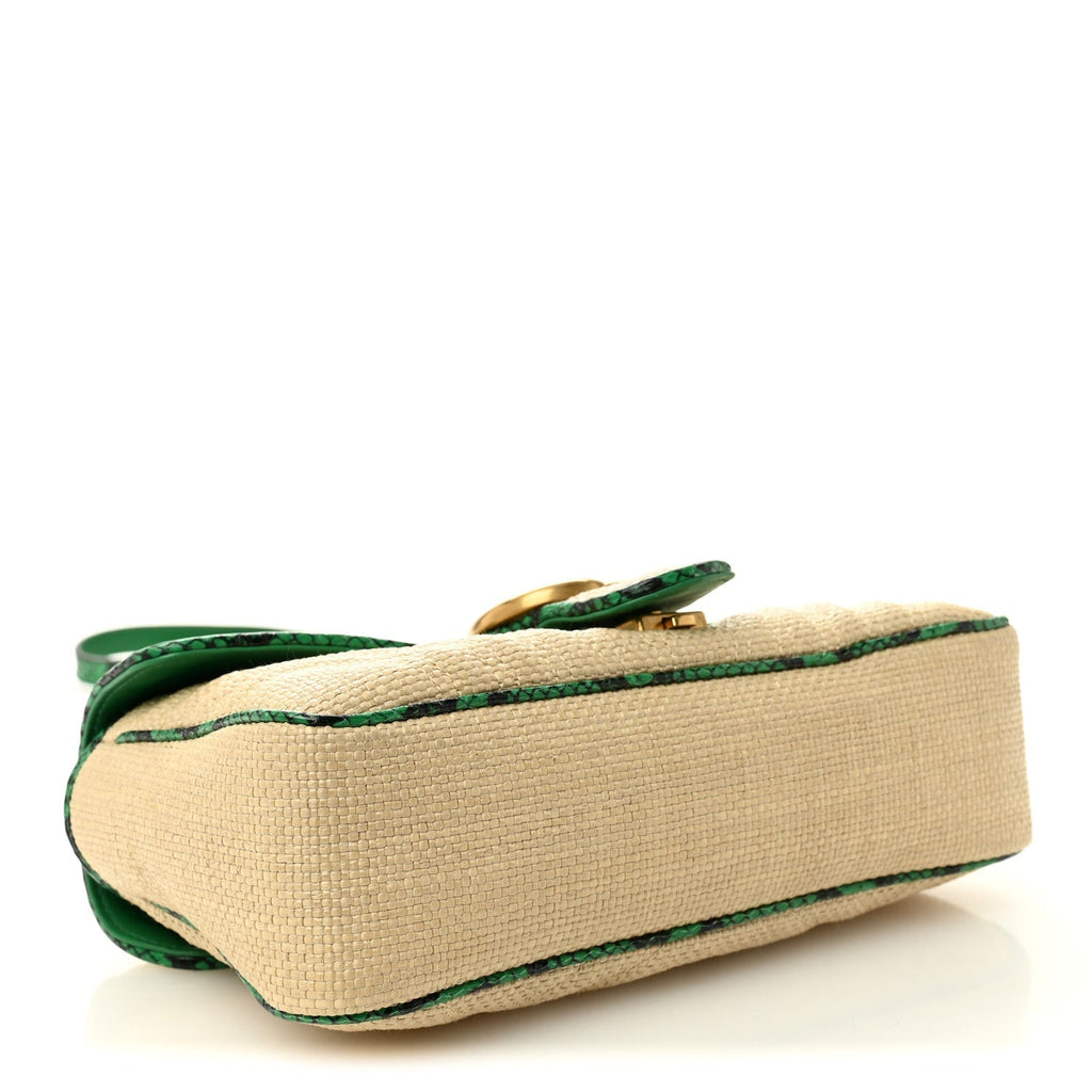 Raffia Elaphe Matelasse Small GG Marmont Shoulder Bag Natural New Shamarock