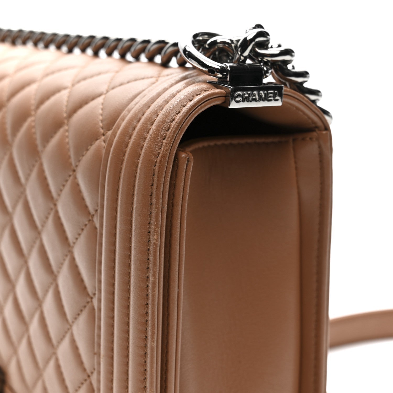 Calfskin Quilted New Medium Boy Flap Dark Beige
