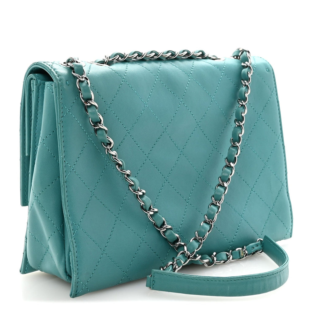 Calfskin Stitched Double Flap Bag Turquoise
