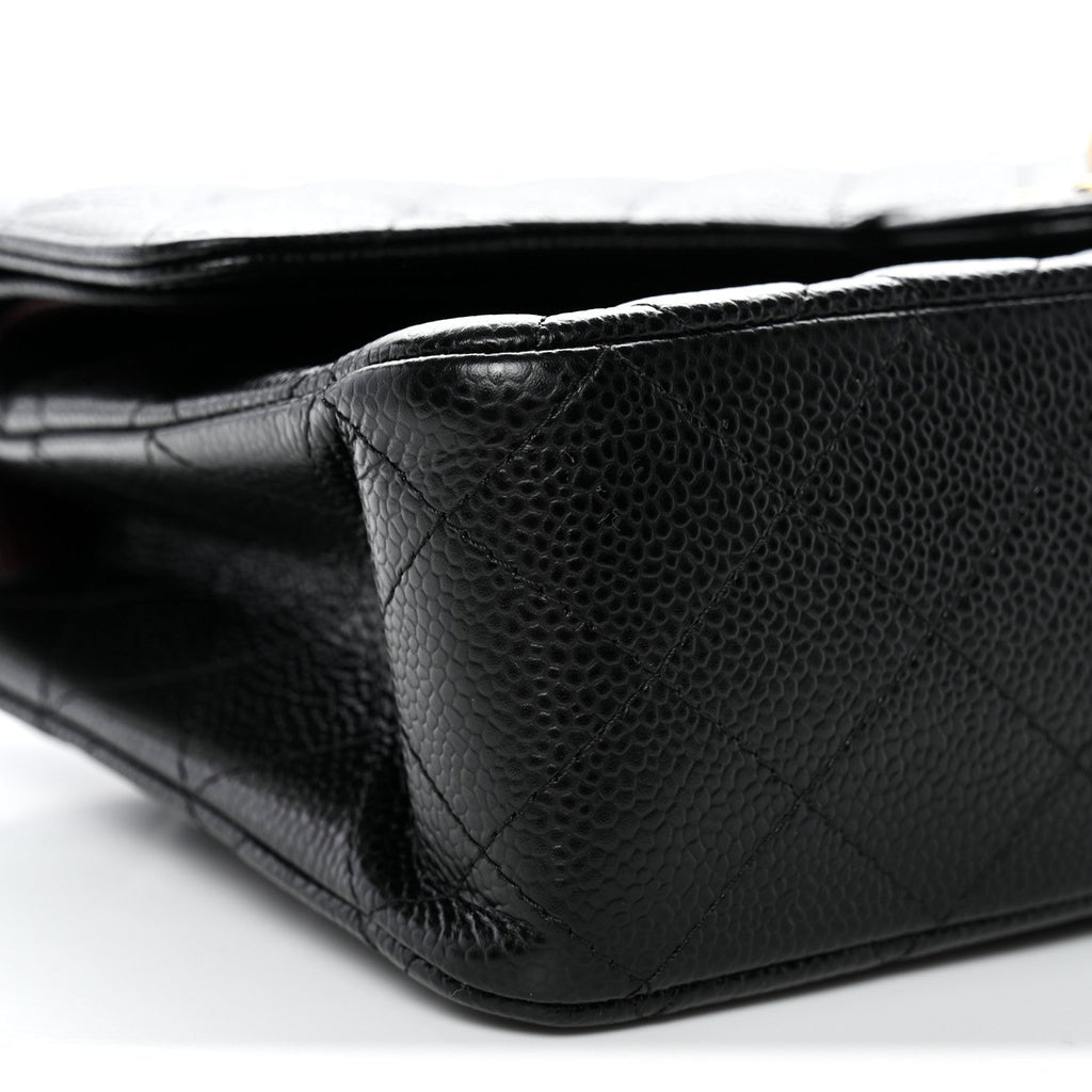 Caviar Quilted Medium Double Flap Black