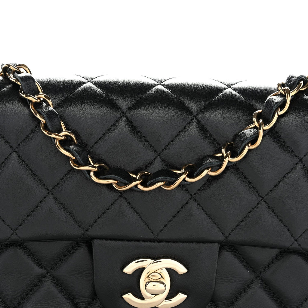 Lambskin Quilted Mini Rectangular Flap Black