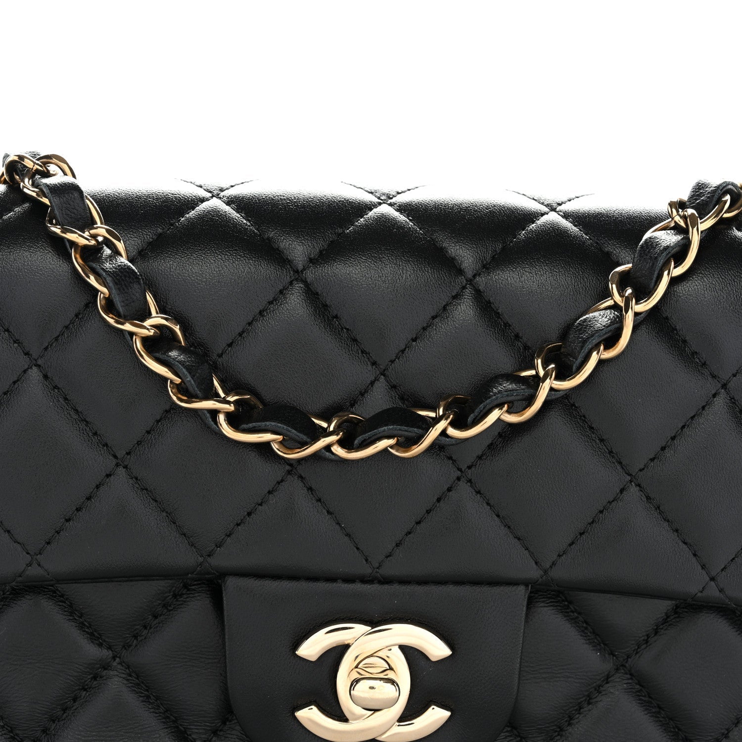 Lambskin Quilted Mini Rectangular Flap Black
