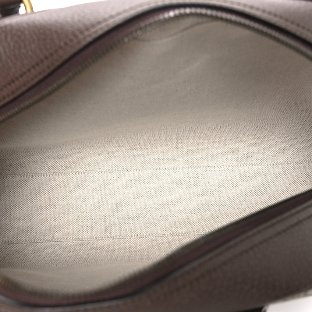 GG Supreme Monogram Textured Dollar Calfskin Web Medium Savoy Bowling Bag Beige Ebony New Acero