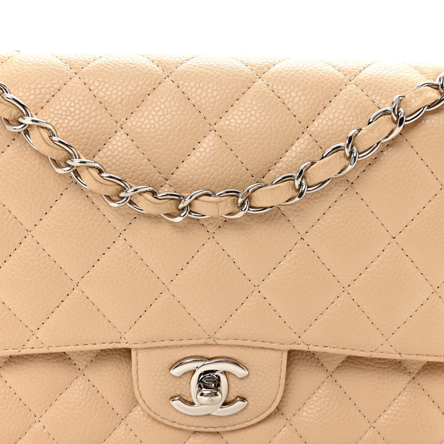 Caviar Quilted Medium Double Flap Beige Clair