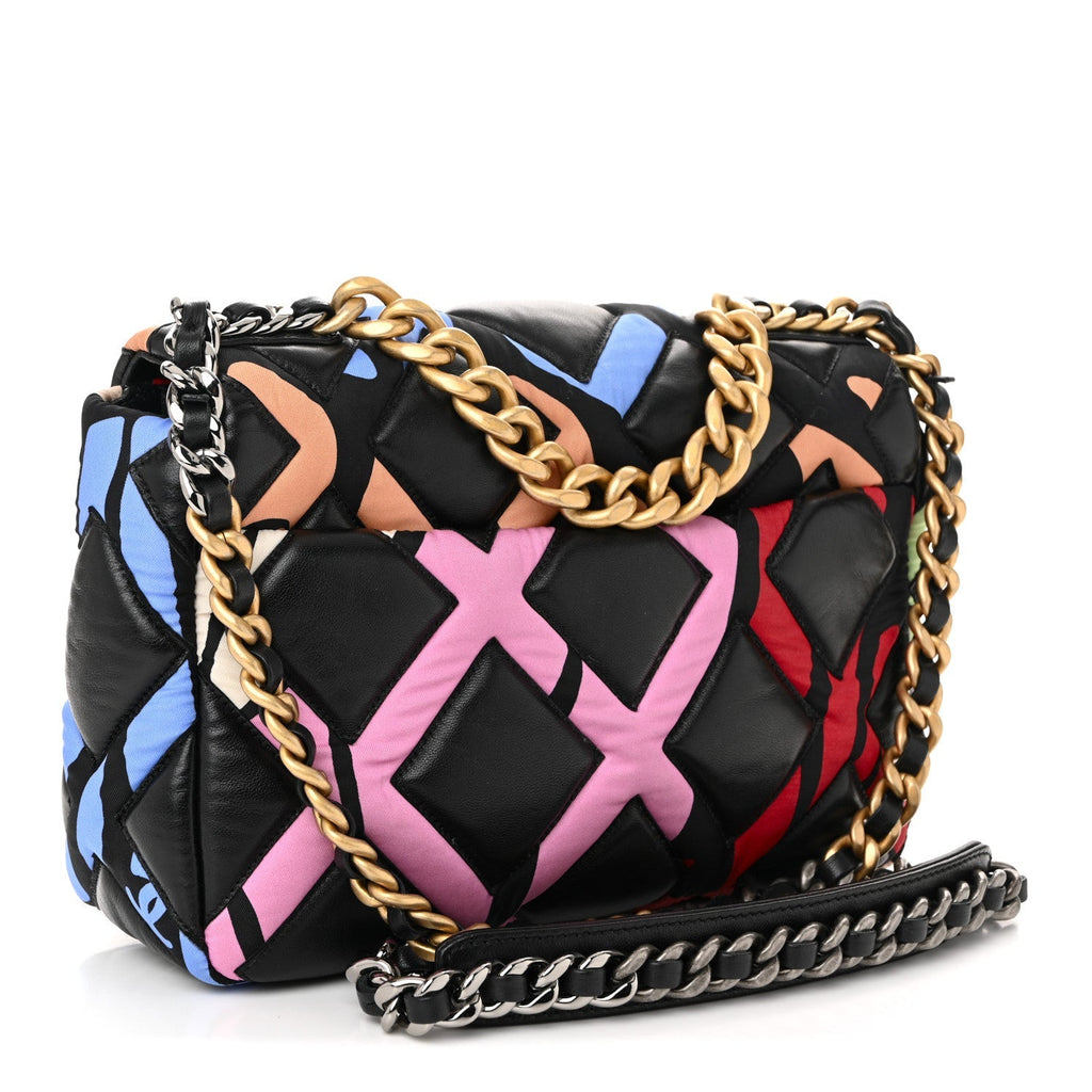 Lambskin Printed Fabric Medium Chanel 19 Flap Black Multicolor