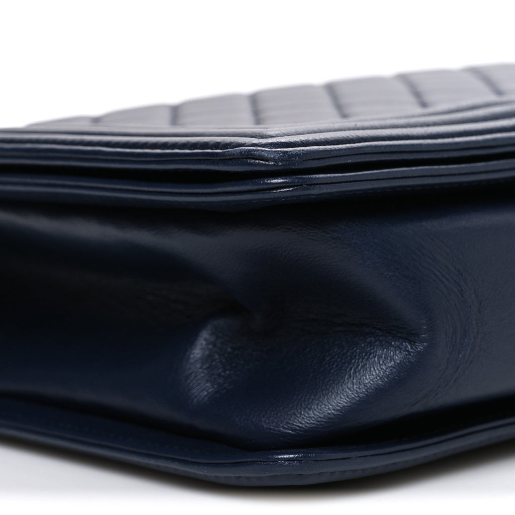 Lambskin Quilted New Medium Boy Flap Dark Navy Blue