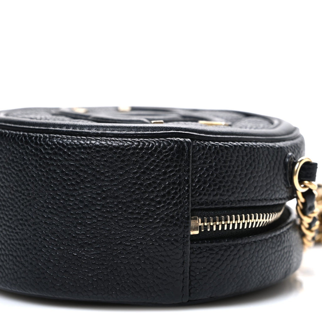 Caviar Quilted Round Filigree Crossbody Black