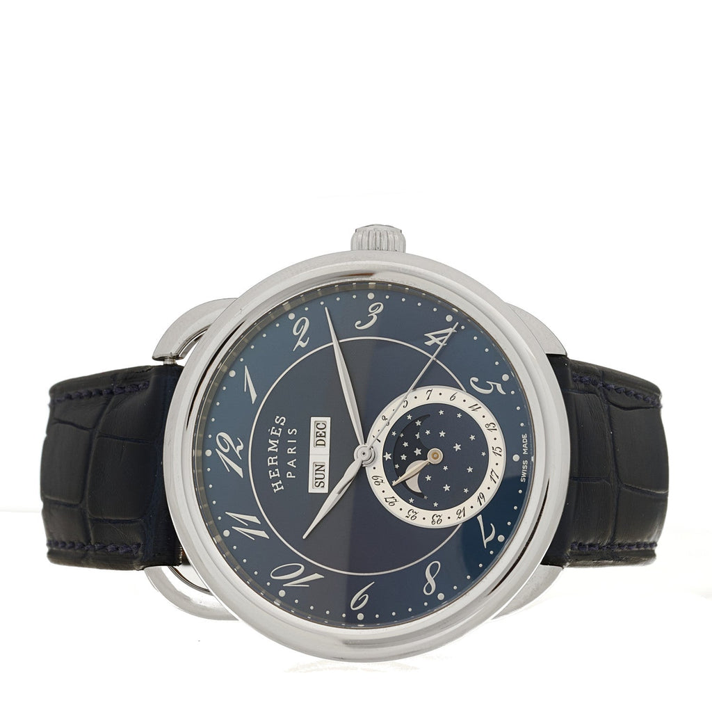 Stainless Steel Alligator 43mm Arceau Grande Lune Automatic Watch Bleu Abysse