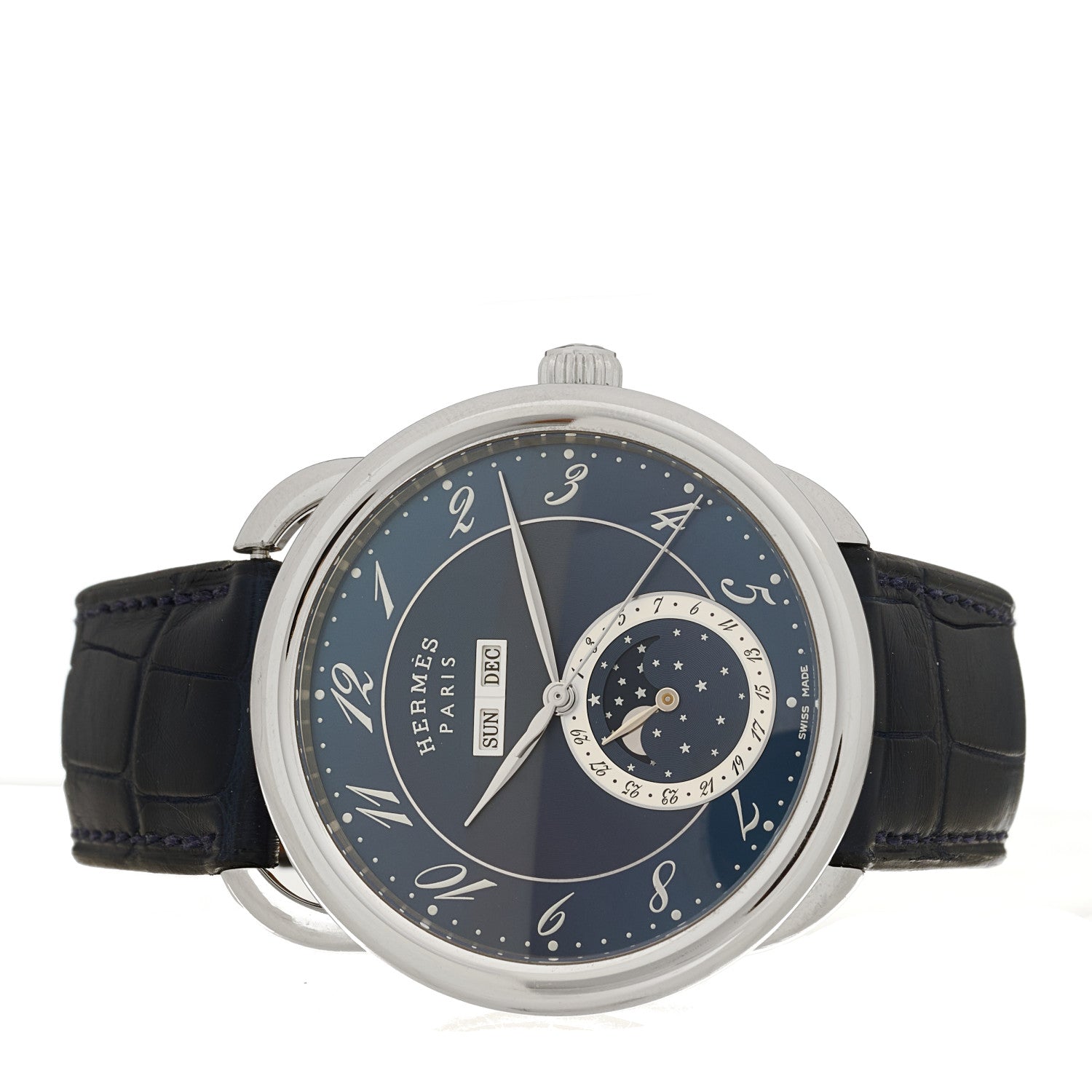 Stainless Steel Alligator 43mm Arceau Grande Lune Automatic Watch Bleu Abysse