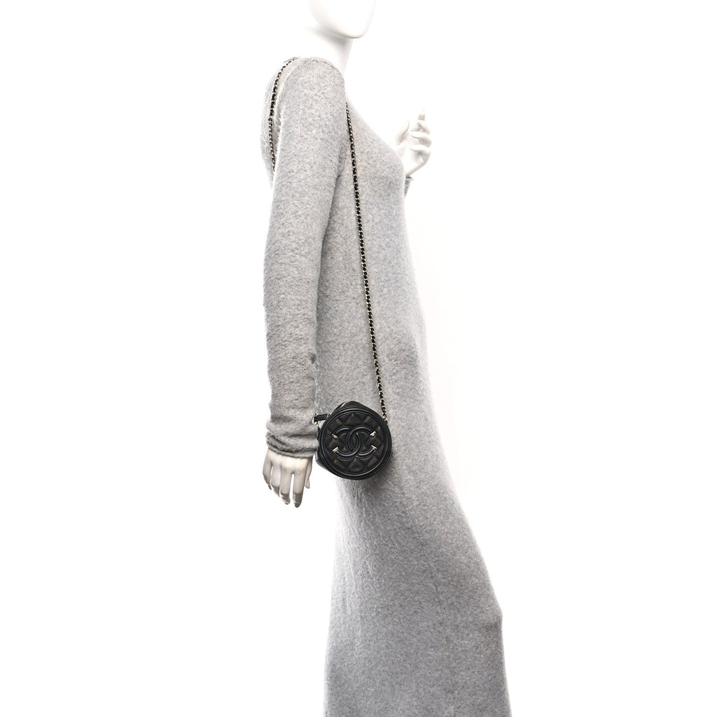 Caviar Quilted Round Filigree Crossbody Black