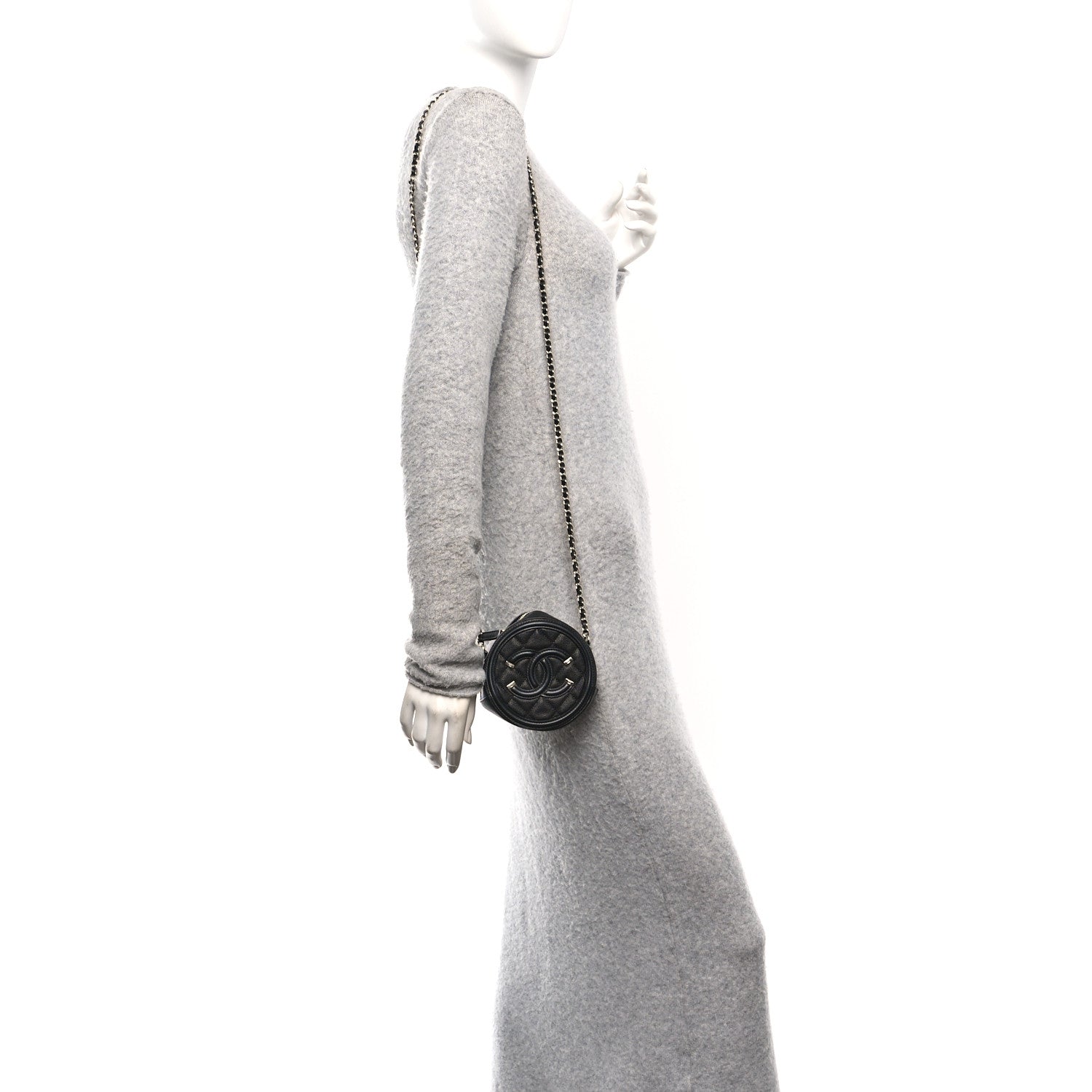 Caviar Quilted Round Filigree Crossbody Black