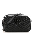 Calfskin Matelasse Monochrome Small GG Marmont Chain Shoulder Bag Black