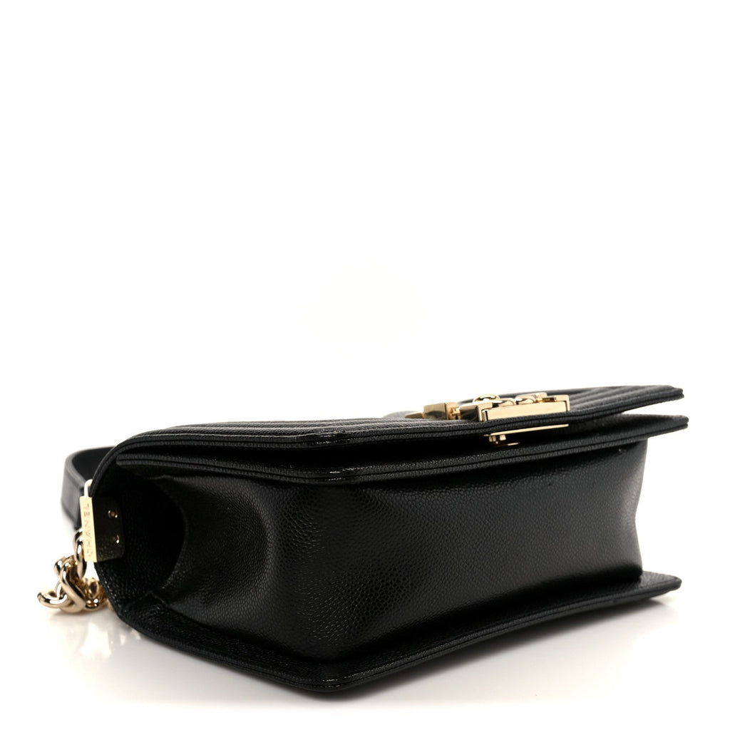 Caviar Chevron Quilted Small Boy Flap Black