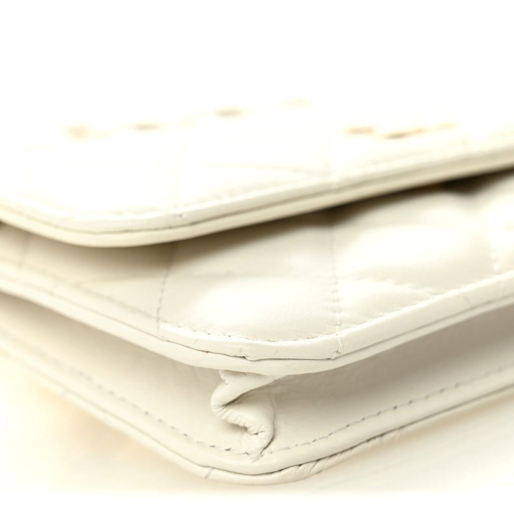 Calfskin Quilted Mini Maxi Pearls Wallet On Chain WOC White
