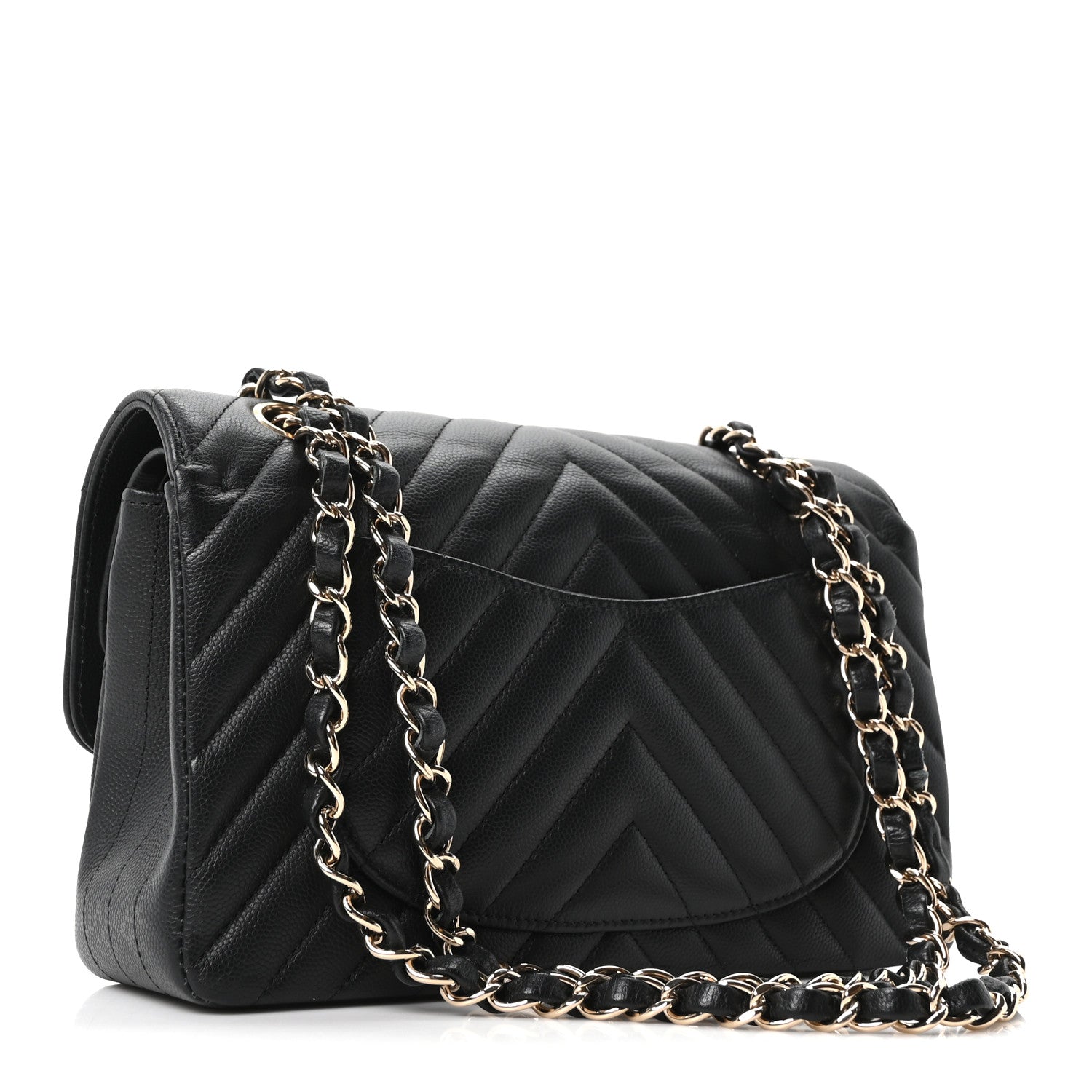 Caviar Chevron Quilted Small Double Flap Black