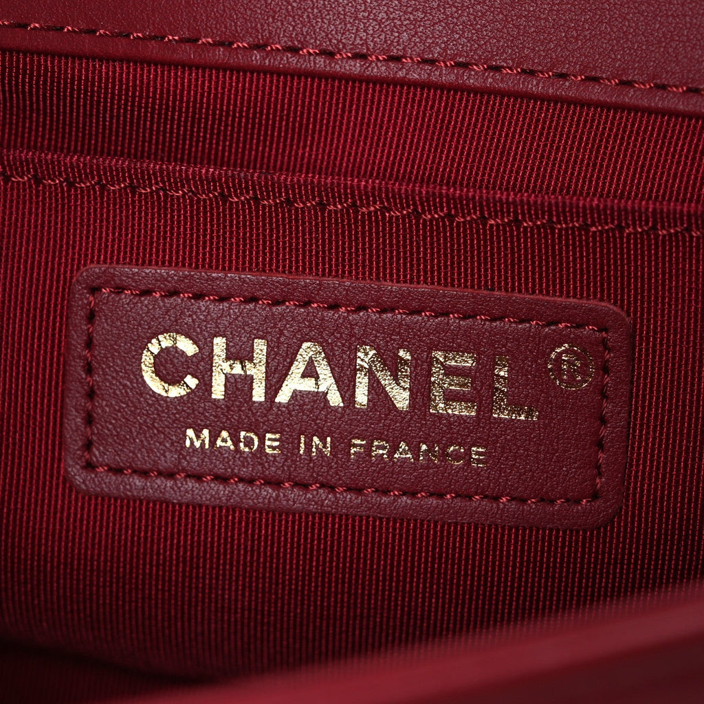 Lambskin Quilted Small Boy Flap Dark Red