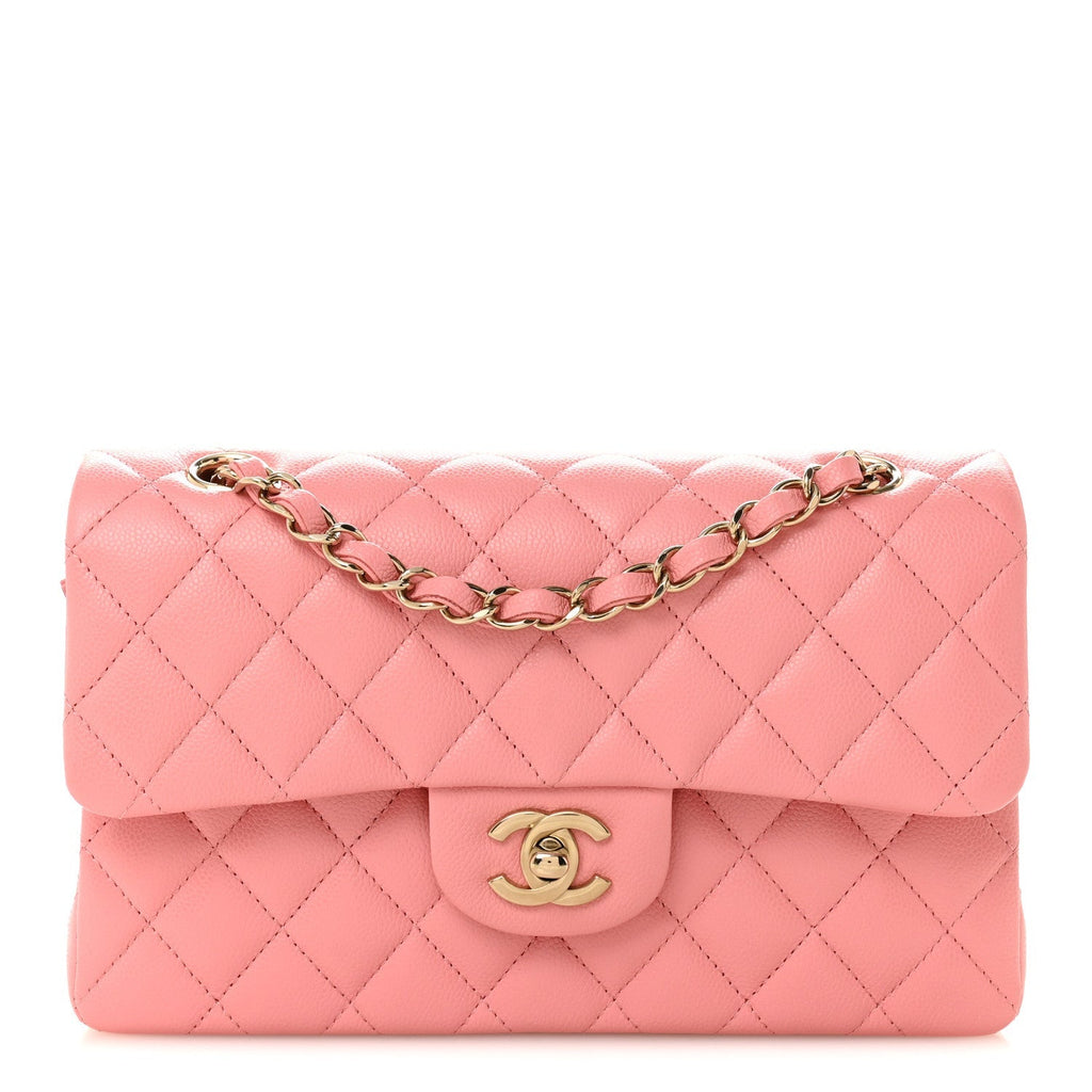 Caviar Quilted Small Double Flap Light Pink