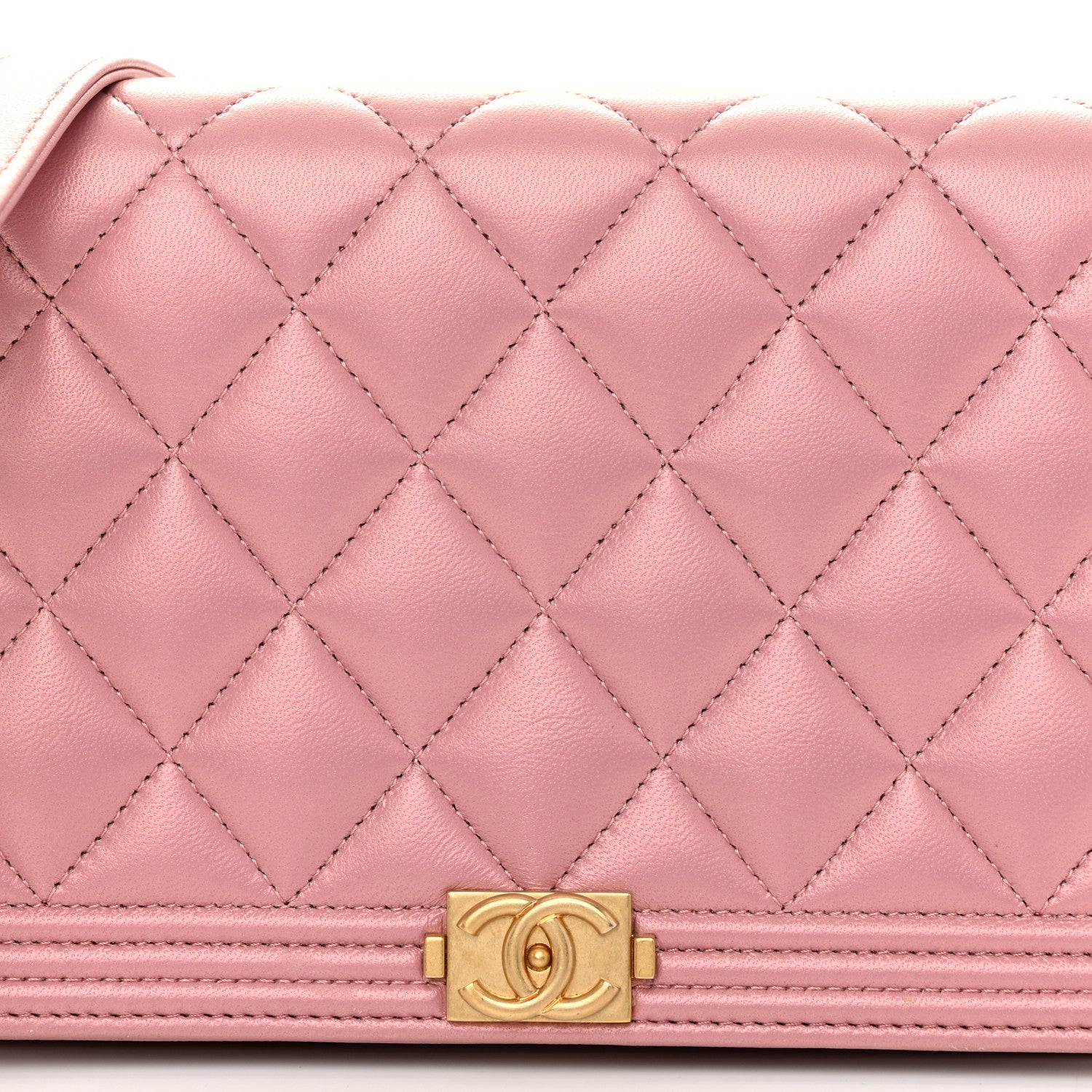 Metallic Lambskin Quilted Boy Wallet On Chain WOC Pink
