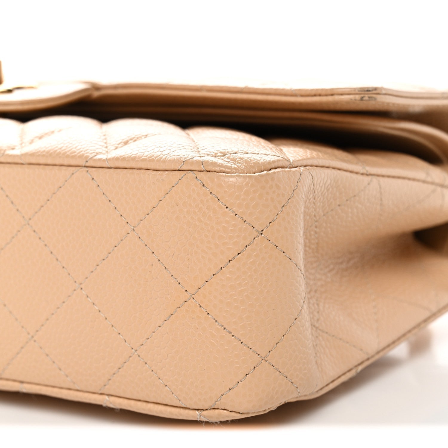 Caviar Quilted Medium Double Flap Beige