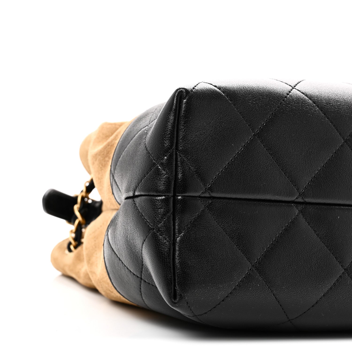 Suede Calfskin Shiny Lambskin Quilted Small Coco Base Shopping Bag Beige Black