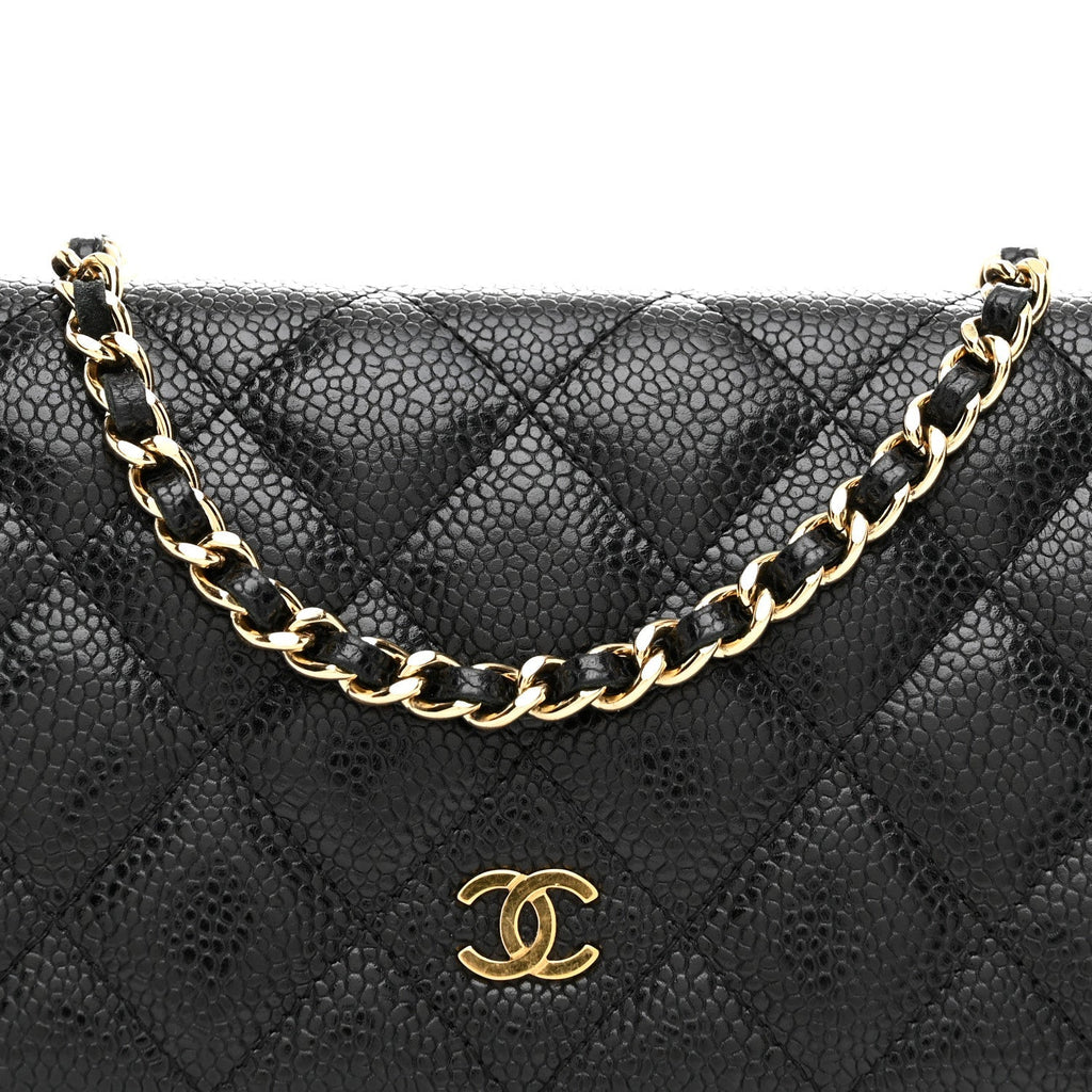 Caviar Quilted Wallet on Chain WOC Black