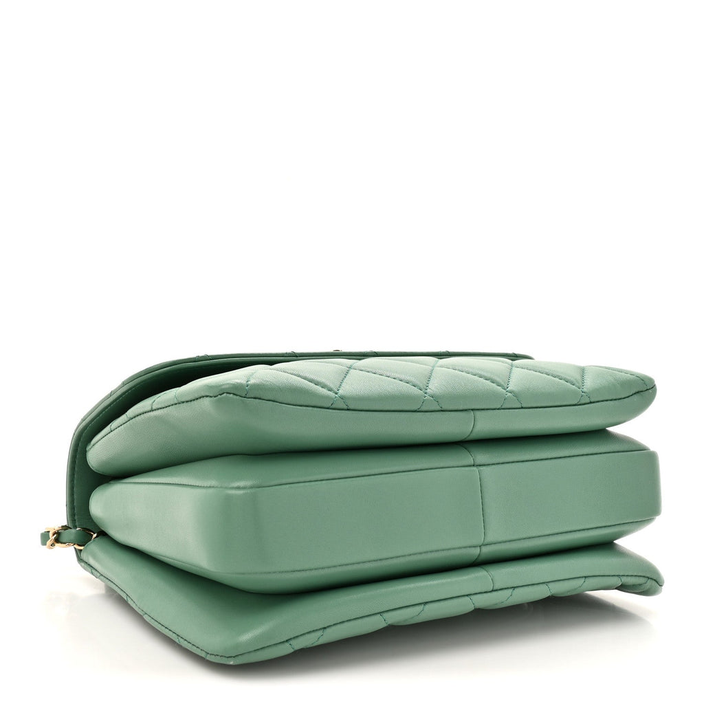 Lambskin Quilted Small Trendy CC Flap Dual Handle Bag Light Green