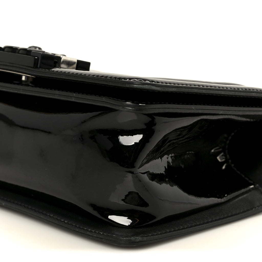 Patent Calfskin Quilted Small Boy Flap Plexiglass Black