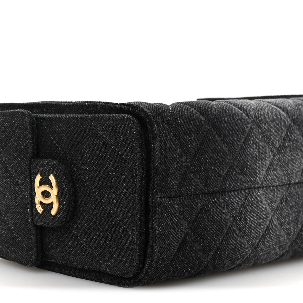 Washed Denim Quilted Mini Chanel 25 Handbag Black