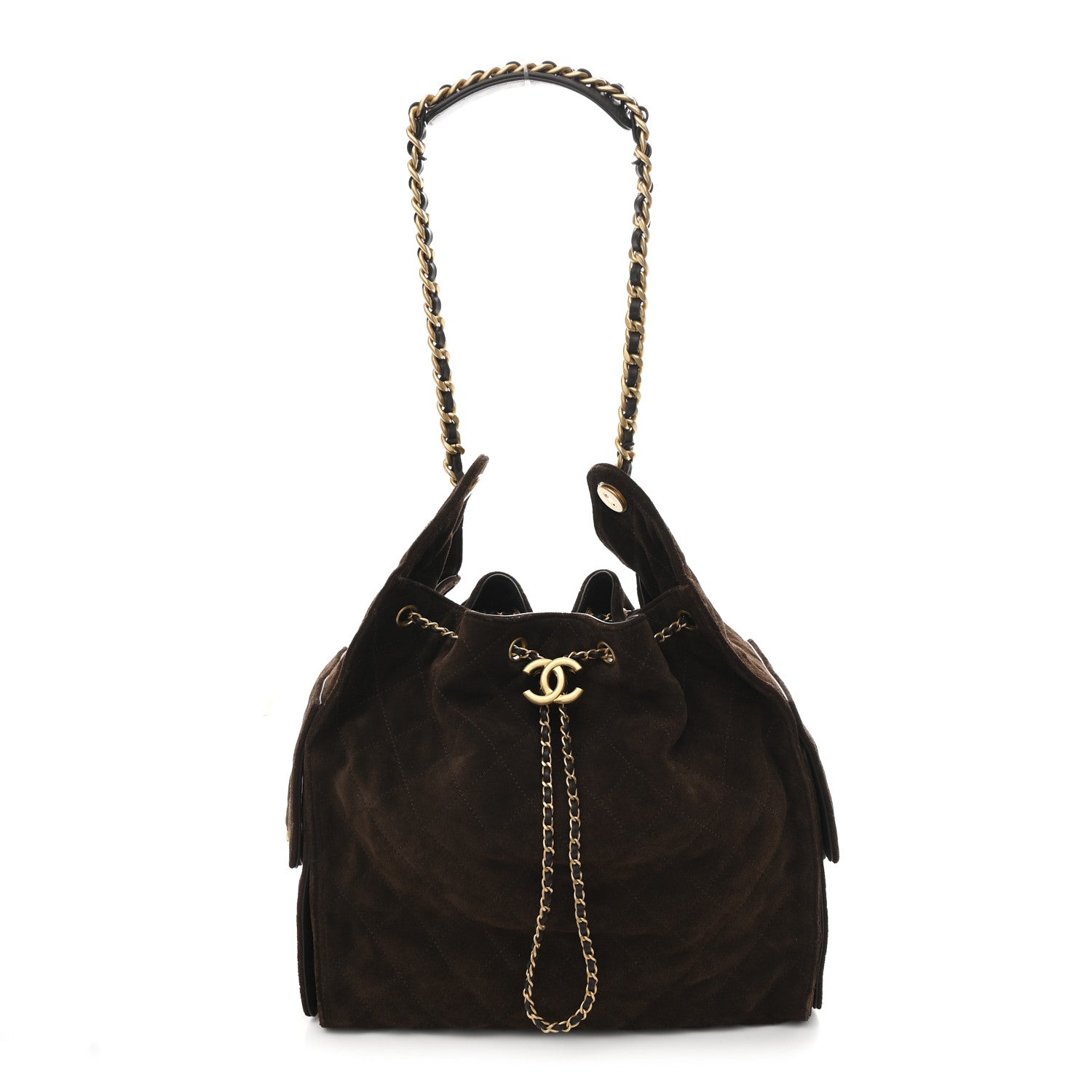 Suede Quilted Medium Chanel 25 Handbag Dark Brown