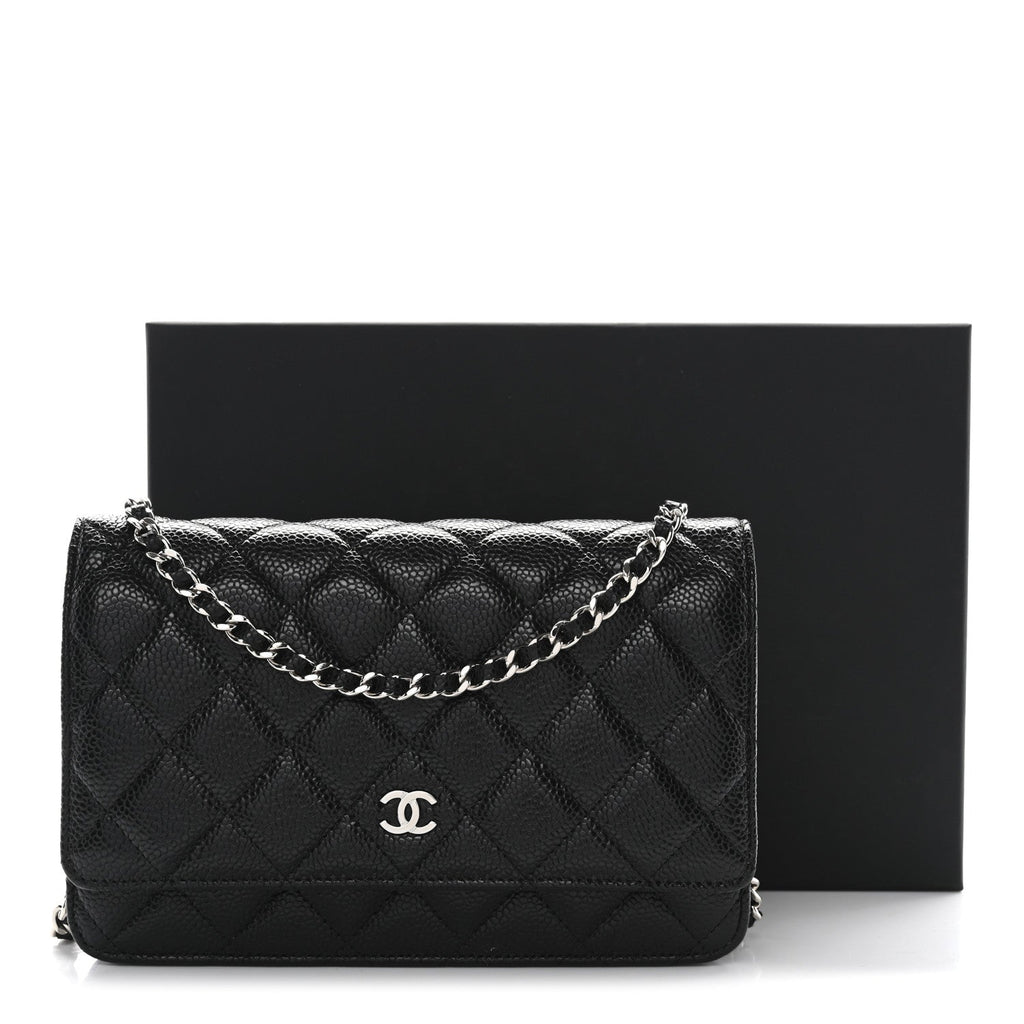 Caviar Quilted Wallet on Chain WOC Black