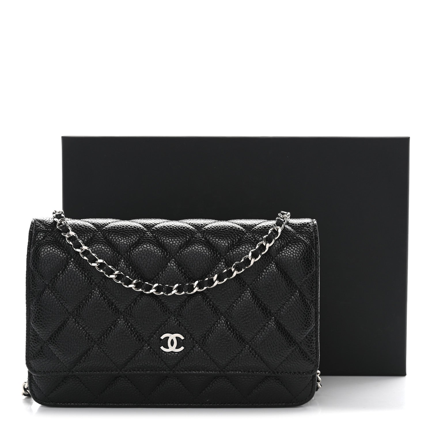 Caviar Quilted Wallet on Chain WOC Black