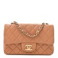 Lambskin Quilted Mini Rectangular Flap Brown