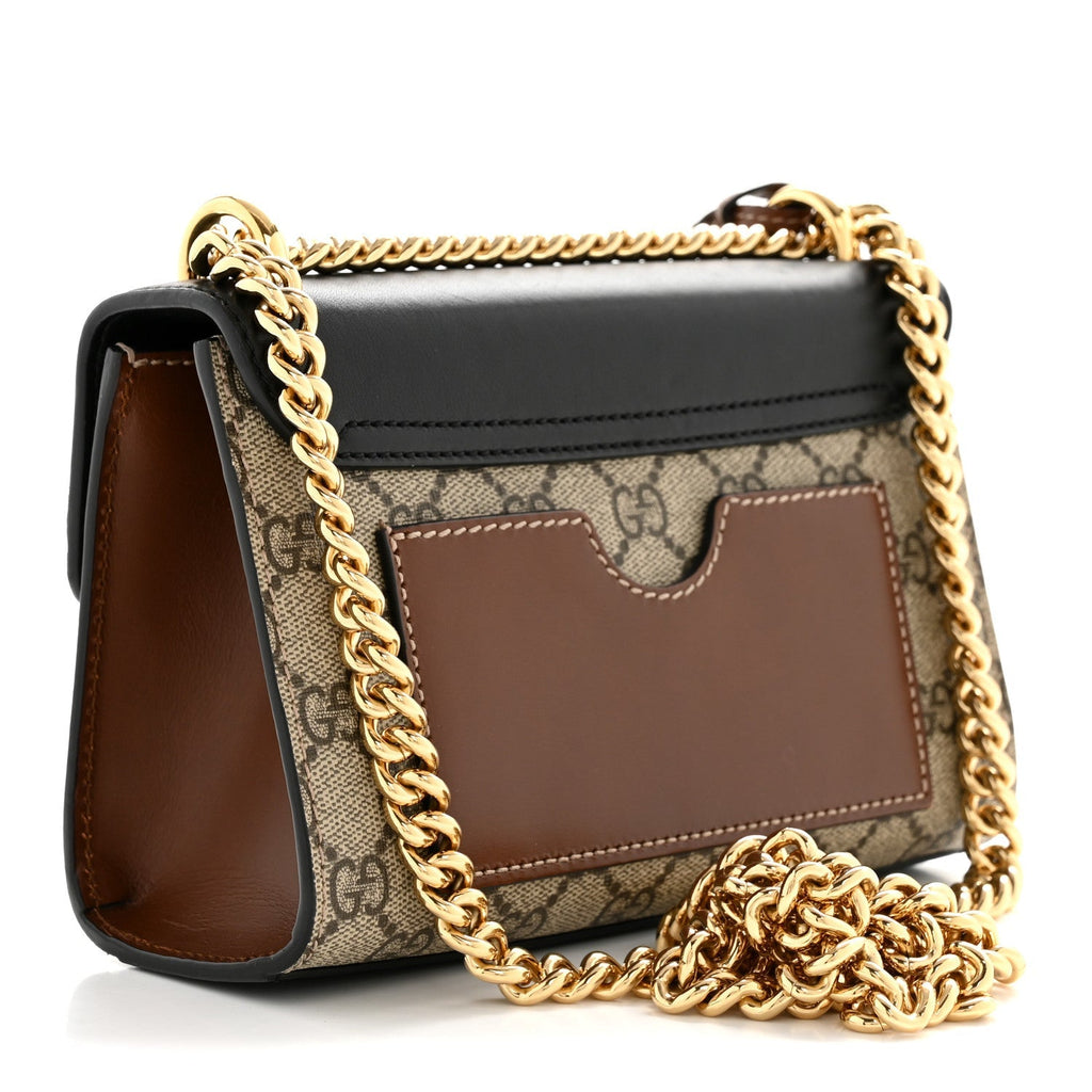 GG Supreme Monogram Calfskin Small Padlock Shoulder Bag Beige Black Cuir