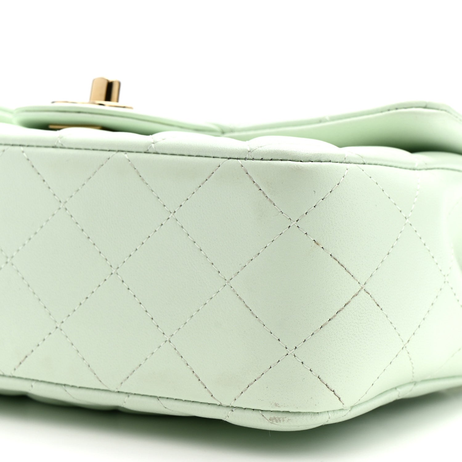 Lambskin Quilted Mini Rectangular Flap Light Green