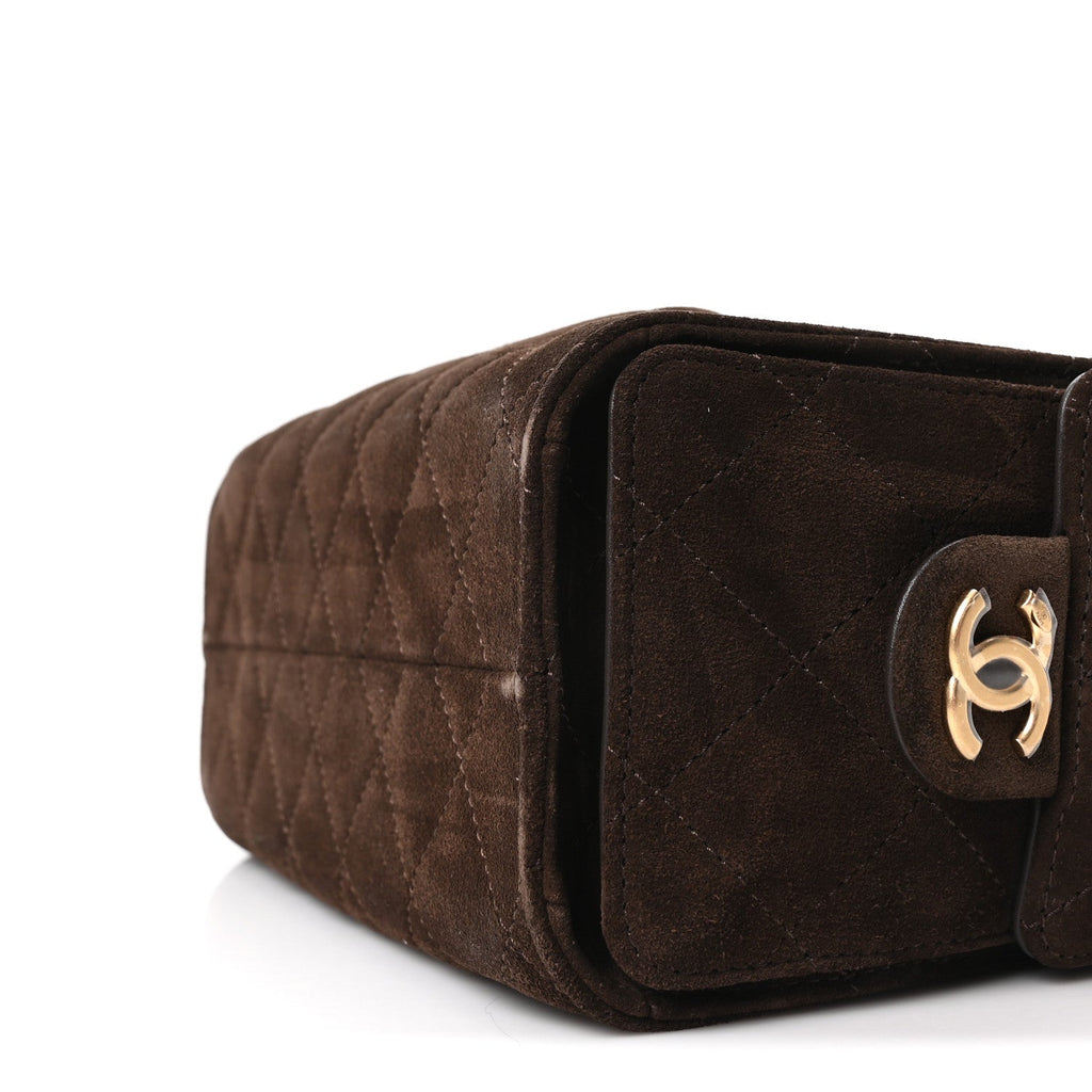 Suede Quilted Mini Chanel 25 Handbag Dark Brown
