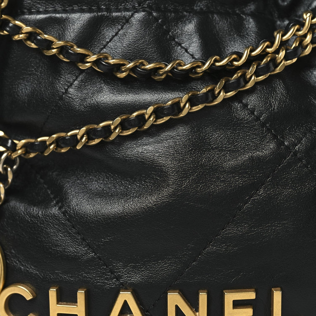 Shiny Calfskin Quilted Mini Chanel 22 Black