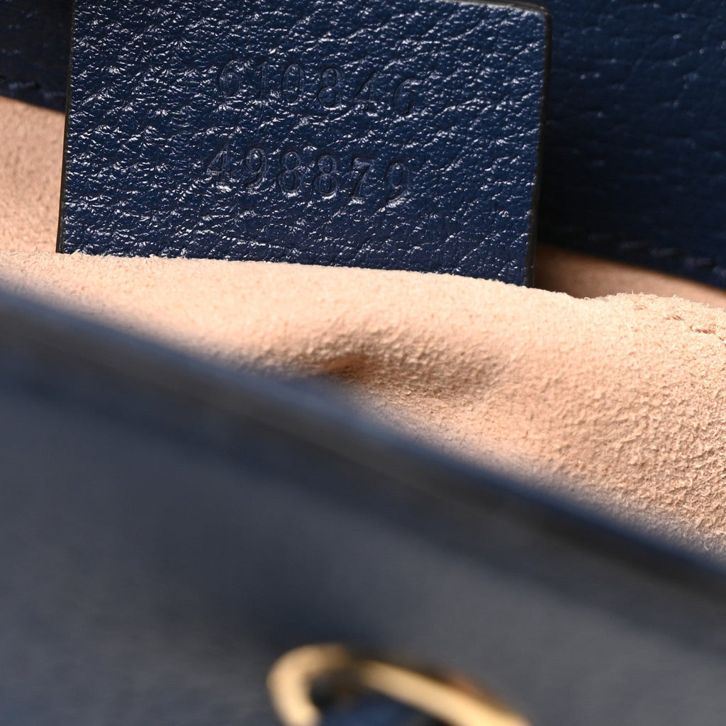Soft Textured Calfskin Web Small Ophidia Bucket Bag Blue Agata