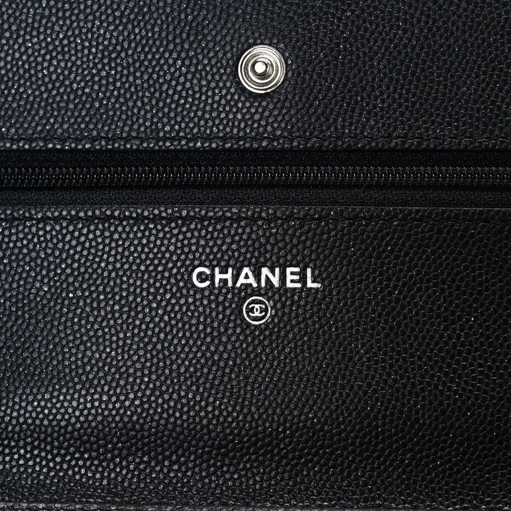 Iridescent Caviar Quilted Wallet on Chain WOC Black