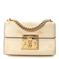 Grained Calfskin Bee Star Small Padlock Shoulder Bag White