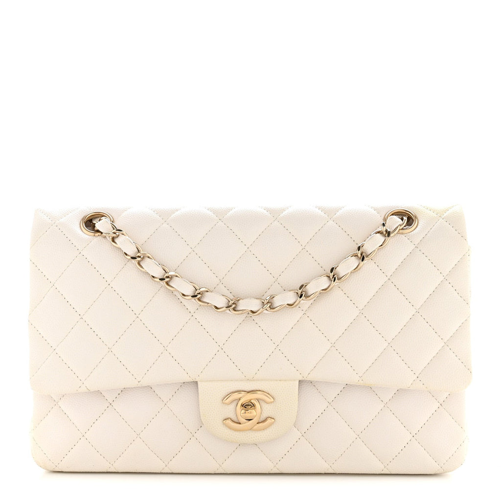 Caviar Quilted Medium Double Flap White