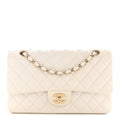 Caviar Quilted Medium Double Flap White