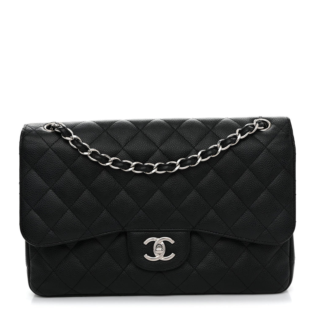 Caviar Quilted Jumbo Double Flap Black